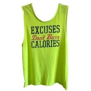 Chin Up Women's "Excuses Don't Burn Calories" Neon Athletic Tank, Large